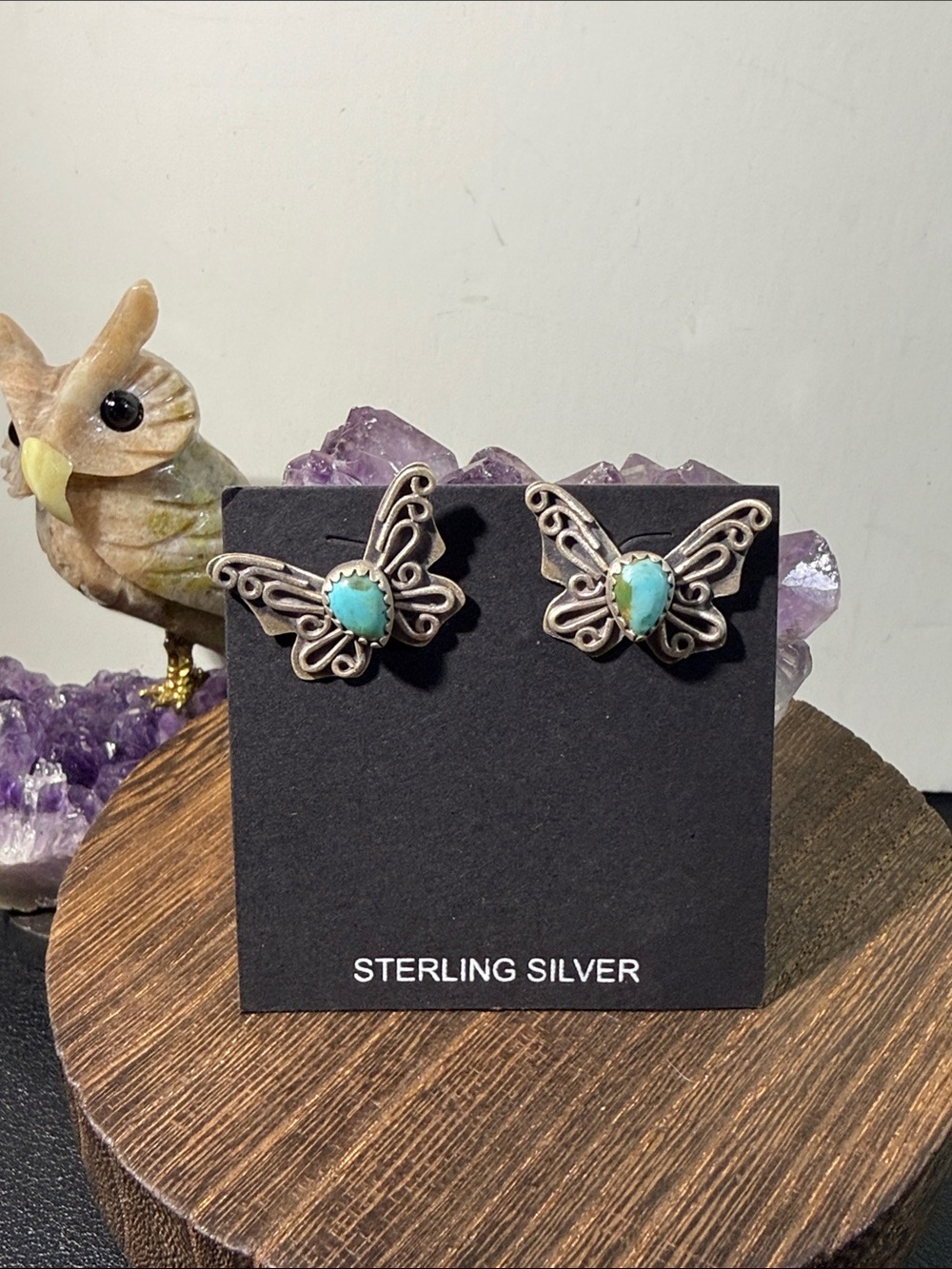 925, Sterling Silver Southwest Mojave Turquoise Butterfly Post Back Earring